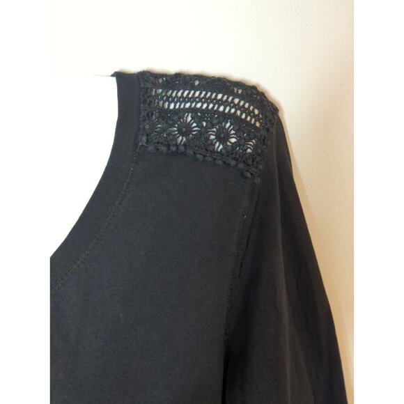 LRL Lauren Jeans Black Lace insert V-Neck Cotton Career Workwear Blouse Size L - Picture 4 of 7